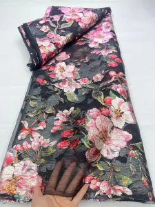 French Lace Fabric with Sequins and Beads Breathable 100% Polyester Knitted Fabric for Home Textile