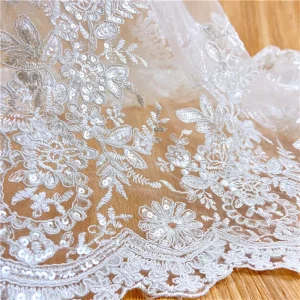 French Mesh White Sequin Fabric Bridal Embroidery Lace Polyester Tulle Wedding Clothing Textile Fabric