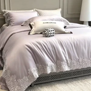 French Princess Lace 100% Cotton Matte Nordic Breathable All-Season Hotel Bedding 4-Piece Set