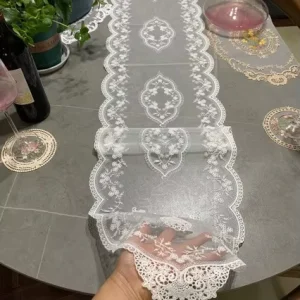 French Rectangular Mesh Desk Mat Ins Wind Table Mat with Hollowed Out Embroidery Dust Cover Table Runner Dining Table Tablecloth