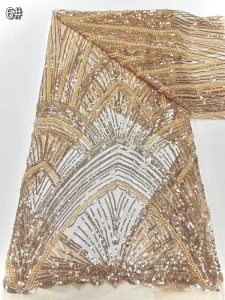 French Retro Full Stud Beaded Sequin Embroidered Lace Fabric Bridal Sequins Lace Fabric