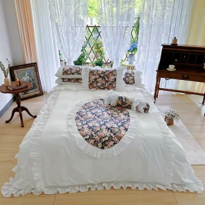 French Retro High-End 100% Cotton Plant Home Bedding Set Four-Piece Princess Lace Border Pillowcases Skirt Design Eco-Friendly