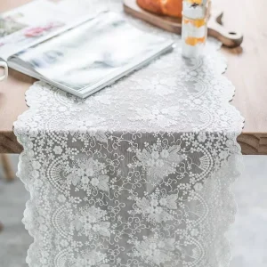 French Retro Lace Table Runner Nordic Simple Mesh Embroidered Coffee Table Cloth Modern Home Woven Oilproof 100% Polyester Wide