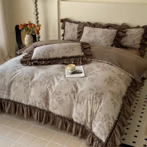 French Retro Style Four Piece Bed Sheet Duvet Cover Set 100% Linen 300TC Woven Thickened Home Collection