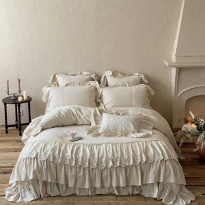 French Romantic Vintage Cotton Sheet Pillowcase Set Four Piece Pure Cotton Elaborate Lace Trim Four Season Universal Korean
