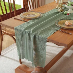 French Romantic White Black Lace Sheer Table Runner for Wedding Decoration Restaurant