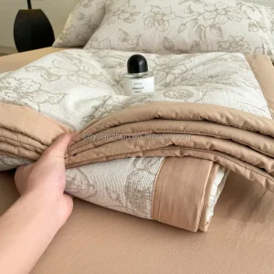 French Style 100% Cotton 400TC Plant Print Customizable Four Piece Hotel Grade Bedding Set 1 Summer Comforter 2 Pillowcases Home