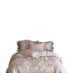 French Style 100s Long-staple Cotton Bedding Four-piece Set Satin Digital Printing Skin-friendly Silky Floral Lace Style