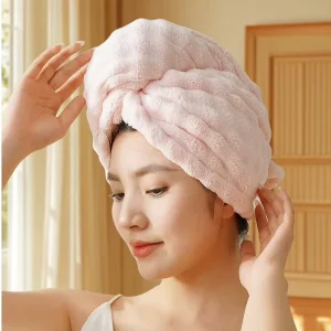 French Style Coral Fleece Eco Friendly Antimicrobial Hypoallergenic Hair Drying Towel Adults Women Easy to Wear Quick Drying