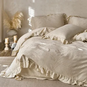 French Style Cotton Linen Jacquard Lace Bedding Set Nude Sleep Duvet Cover Luxury Bed Set