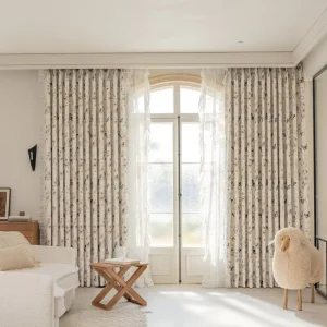 French Style Digital Printed Light Pink Floral Pattern High Blackout Curtains Fabric for Living Room Balcony Bedroom
