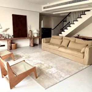 French Style Hand Tufted Wool Solid Color Geometric Pattern High End Luxury Custom Runner Beige Rug for Living Room and Bedroom