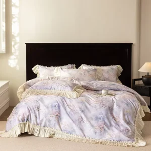French Style Modern Purple Printed 200TC All Season Fade Resistant Home Textiles Cotton Comforter Duvet Cover Bedding Set