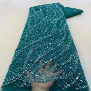 French Tulle Embroidery Design Pearl and Sequin Lace Fabric Heavy Handmade Beaded Sequins Polyester Lace Fabrics