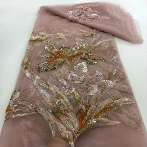 French Tulle Lace Fabric Breathable Embroidered African Mesh Net Sequins Knitted Bridal Wedding Party Accessories