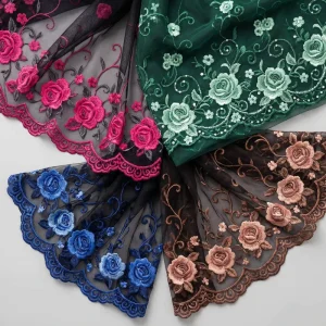 French Tulle Lace Fabric Two Tone Rose Embroidery Sequin Mesh for African Bridal Dress Fabric Custom Color