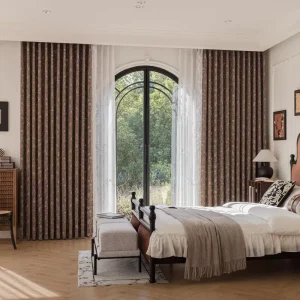 French Vintage High Blackout Chenille Jacquard Floral Pattern Brown Curtains Fabric for Living Room Bedroom Window Decor