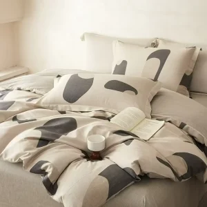 Fresh Botanical Print Cotton Duvet Cover Set for Couples Breathable Wrinkle resistant Bedding Set