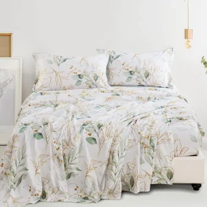 Fresh Flowers Fitted Sheet Soft Breathable Flat Sheet Cooling Lightweight Pillowcase Deep Pocket Bed Sheet Set for Home
