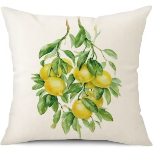 Fresh Lemon Decorative Throw Pillow Cover Soft Polyester Fruit Cushion Case Yellow Farmhouse Pillow Cover for Bed