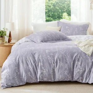 Fresh Light Purple Floral Pattern 3-Piece Foldable Soft Eco-Friendly Comforter Set Skin-Friendly Bed Comforter