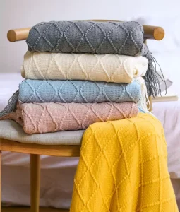 Fringe Knit 100% Acrylic Textured Solid Home Chair Sofa Couch Bed Decor Throw Blankets