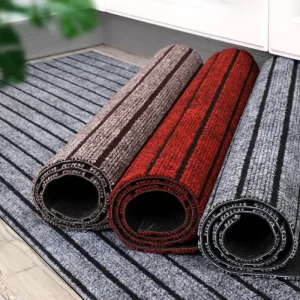 Front Door Entrance Welcome Mats Modern Non Slip Polyester Striped TPR Backing Outdoor Entrance Floor Carpet