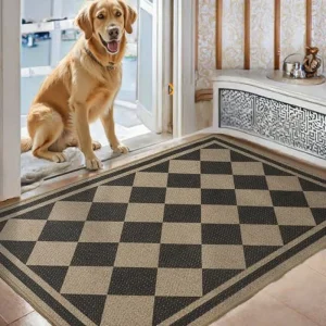 Front Door Mat Indoor Outdoor Entrance Mat Absorbent Low-Profile Checkered Black PU 60x90cm