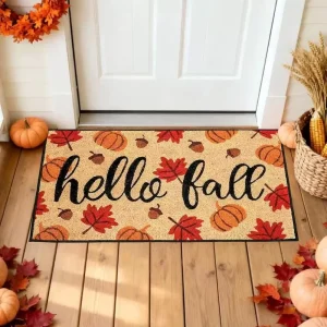 Front Door Welcome Mat Floral Style Wildflowers Border Spring Decor Outdoor Indoor Use Polyester 17″ X 29.5″ (Acorn