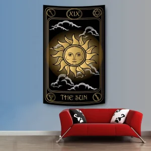 Full Colorful Old Tarot Card Sun Design Glow in the Dark Tapestry