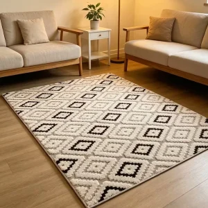 Full Coverage Faux Cashmere Floor Mat Soft and Durable Jacquard Design for Living Room Sofa Area