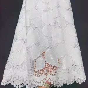 Full Patterns Hollowed Out Openwork Milk Silk Lace Embroidery Fabric Floating White Dress Clothing Lace Garment Accessories