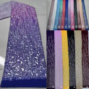 Full length Tube bead Tulle Brocade Fabric Embroidered Wedding Gown Evening Wear Gradient Sequin embroidered 100% Polyester