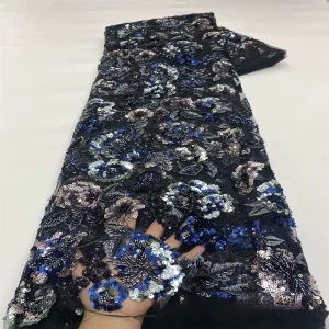 Full width Jacquard Floral Flower Patchwork Embroidered PVC Coated Quick Dry Lace Fabric Designer Beaded Tube Lace Fabric for