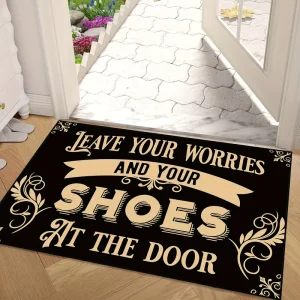 Funny Welcome Door Mat Leave Your Worries Black Gold Non Slip Entrance Rug Vintage Indoor Outdoor Decor