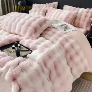 Furry Rabbit Faux Fur Fluffy Plush Warm Duvet Cover Set Four-piece Bedding Set