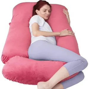 G Shape Full Body Pregnancy Pillow with Soft Pink Velvet Cover Hollow Fiber Fill for Maternity Back Belly Leg Side Sleeping