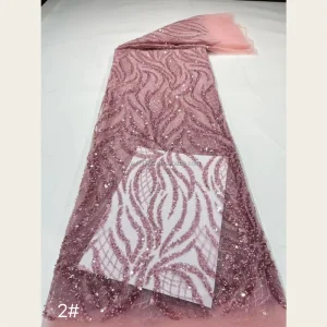 G2822 Hollow Grid Wavy Mini Sequin Nylon Tulle Mesh Fabric for Outdoor Photoshoot Stage Runway Gown