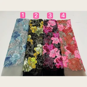 G2953 Heavy Duty Woven Large Floral Sequin Embroidered Tulle Lace Fabric 4 Colors for Girls’ Wedding Dresses & Accessories