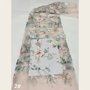 G3509 Watercolor Floral Sequin Beaded Embroidered Tulle Lace Fabric 6 Colors for Wedding Dresses Evening Gowns