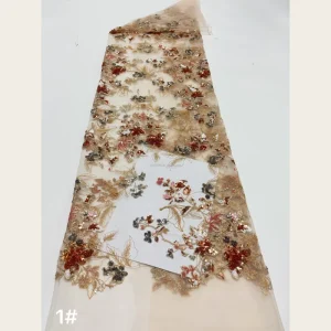 G3710 Heavy Abstract Floral Metallic Woven Sequin Embroidered Tulle Lace Fabric 5 Colors for Wedding Dresses Cheongsam Girls