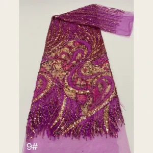 G3937 Woven Heavy Metallic Embroidered Peacock Tail Beaded Tassel Tulle Lace Fabric 10 Colors Wedding Dresses Bridal Accessories