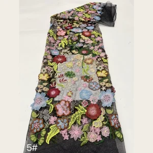 G3940 Breathable Woven Heavy Morandi Floral Embroidered Tulle Lace Fabric 5 Colors for Wedding Dresses Cheongsam