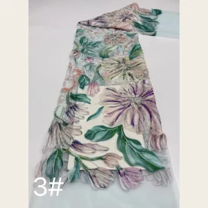 G4001 Embroidered 3D Oil Painting Floral Sequin Tulle Lace Fabric Cut Design 8 Colors for Girls Wedding Dresses Accessories