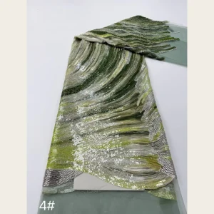 G4010 Embroidered Woven Gradient Aurora Feather Sequin Tulle Lace Fabric 3D Ruffle Strip Design 8 Colors Evening Gowns