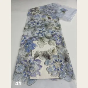 G4087 Heavy Watercolor 3D Floral Pearl Beaded Embroidered Chiffon Fabric 8 Colors Girls Wedding Dresses Evening Gowns Cheongsam