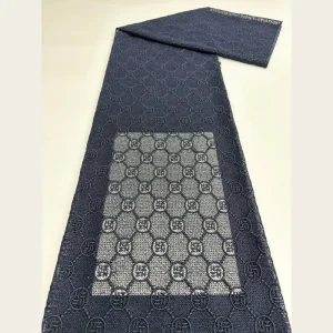 G4092 Luxury Monogram Embroidery Lace Fabric Navy Blue Letter Logo Tulle Lace for Women Dress Blazer