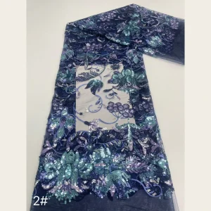 G4158 8 Colors Gradient 3D Lotus Sequin Bead Heavy Embroidery Tulle Fabric for Xiuhe Chinese Toast Wedding Gown