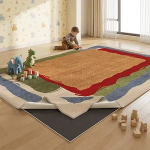GHT Dopamine designed Washable Removable Double layered Shock absorbing Loop Pile Carpet Non slip Backing Flowers Mat Pattern