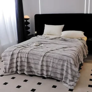 GOODSLEEP Luxurious Super Soft Double Layer Plain Dyed Faux Rabbit Fur All Season Modern Keep Warm Bed Blanket Bedding